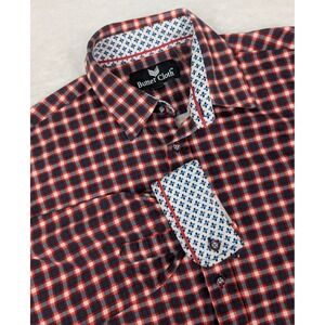 Butter Cloth Shirt Men's M Blue Red Check Long Sleeve Button Up Flip Cuff Cotton